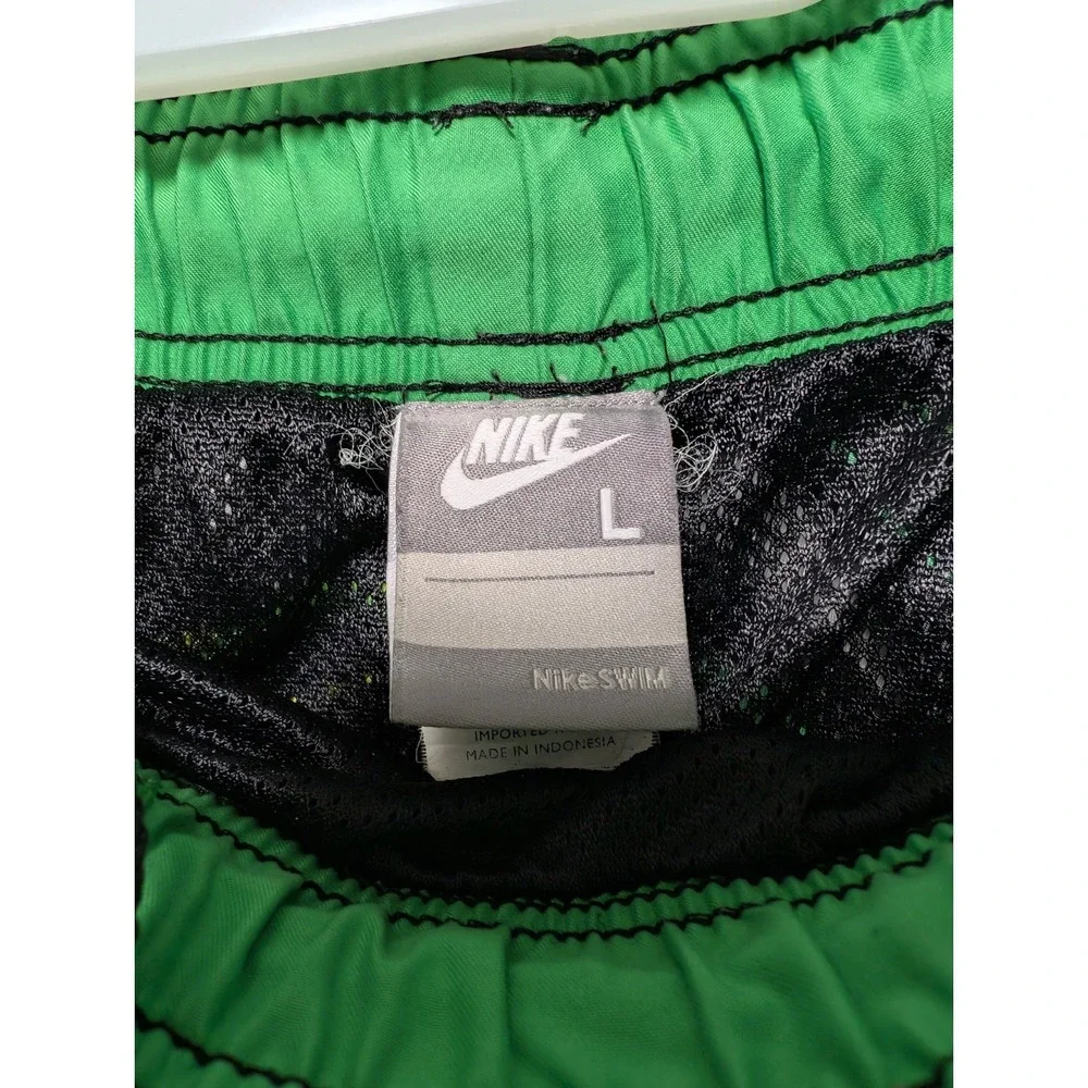 Men's  Nike Swim Board Swim Shorts Black Neon Green Swirl Size L Fits LARGE